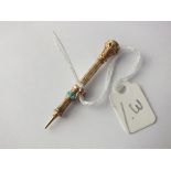 An attractive small Victorian propelling pencil with turquoise band