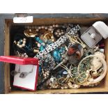 Antique Tunbridge ware box of costume jewellery