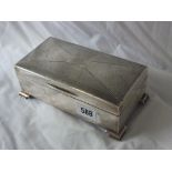 Cigarette box with crested cover on bracket feet, 7” wide Lon1932 by TWL