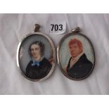 Pair of 19thC miniatures each in an oval frame, 2.75” long unmarked