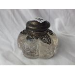 Ladies shaped circular glass inkwell with hinged mount, Lon 1904 by WC