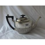Boat shaped half reeded teapot, 11” over spout Chester 1910 by GN & RH 500g.