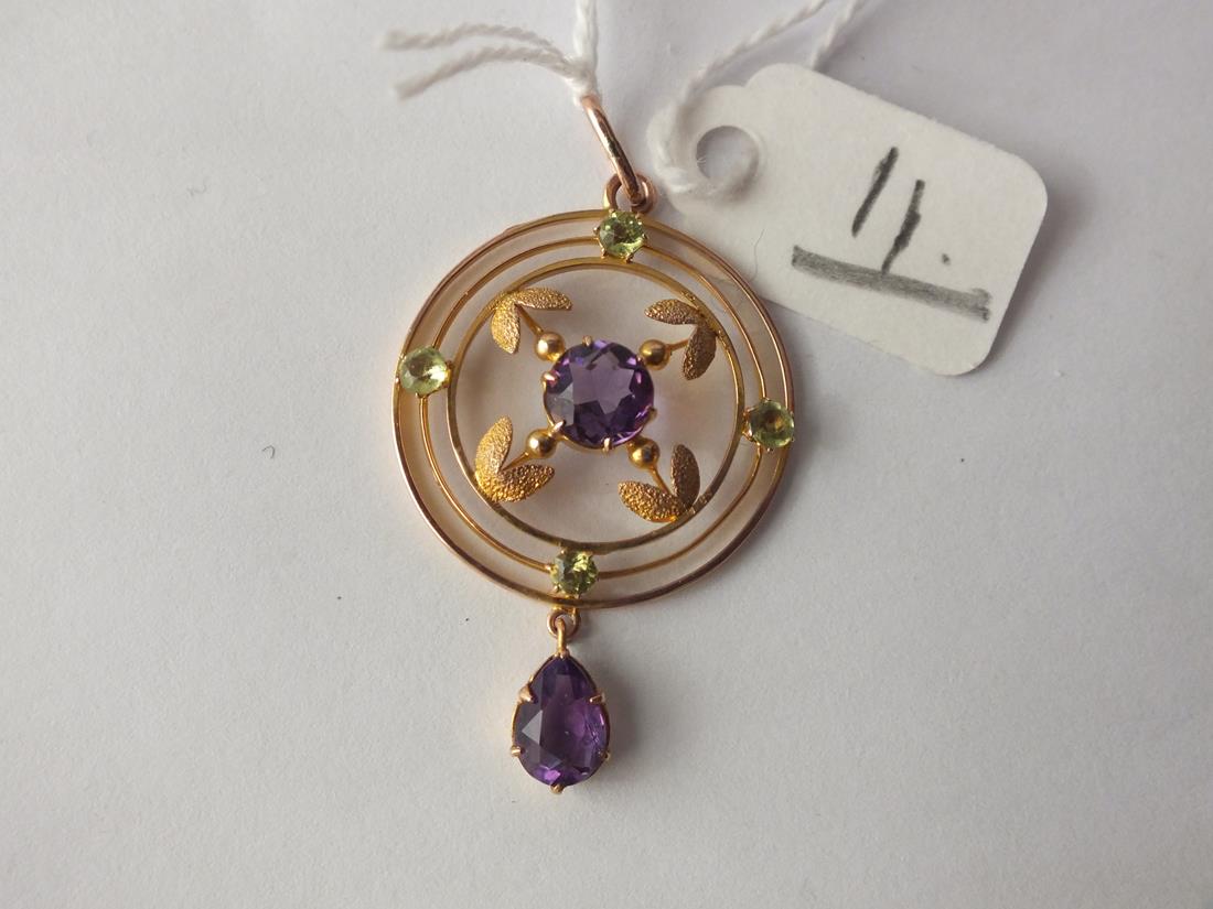 An amethyst and peridot six stone pendant set in 9ct. - Image 2 of 2