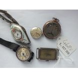 Gents tank cased silver wrist watch, etc