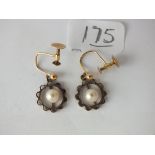 Pair of 9ct pearl mounted screw earrings