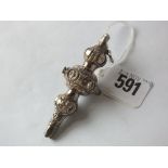 Victorian child’s small rattle, 3” long B’ham by GU