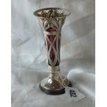 Trumpet shaped spill vase with leaf pierced sides, 5” high B’ham by WGK