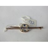 9ct blue stone and pearl bar brooch