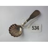 Newcastle Georgian fiddle pattern caddy spoon with shell bowl, 1823 by JB 8g.