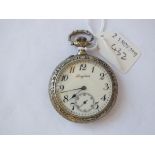 Longines metal cased pocket watch, reverse embossed with a crest