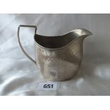 Georgian boat shaped cream jug, engraved sides, 5.5” over handle Lon by WD 150g.