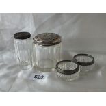 Pair of cut glass mounted salts, etc