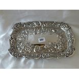 Dressing table tray of rectangular outline, embossed and pierced with roses, 11.5” wide Chester 1901