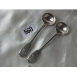 Pair of Victorian fiddle pattern salt spoons, Lon 1844 by JW 30g.