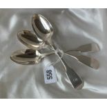 Three Victorian dessert spoons, Lon by GA 160g.