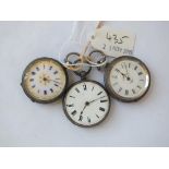 A group of three ladies silver fob watches