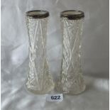 Pair of tall cut glass mounted vases, 6” high B’ham