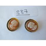 Pair of 9ct mounted carved cameo ear studs – 3.6gm all in