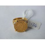 Heavy 9ct gold coin ring 8g inc