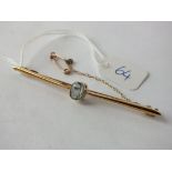 9ct aquamarine bar brooch - 6g inc