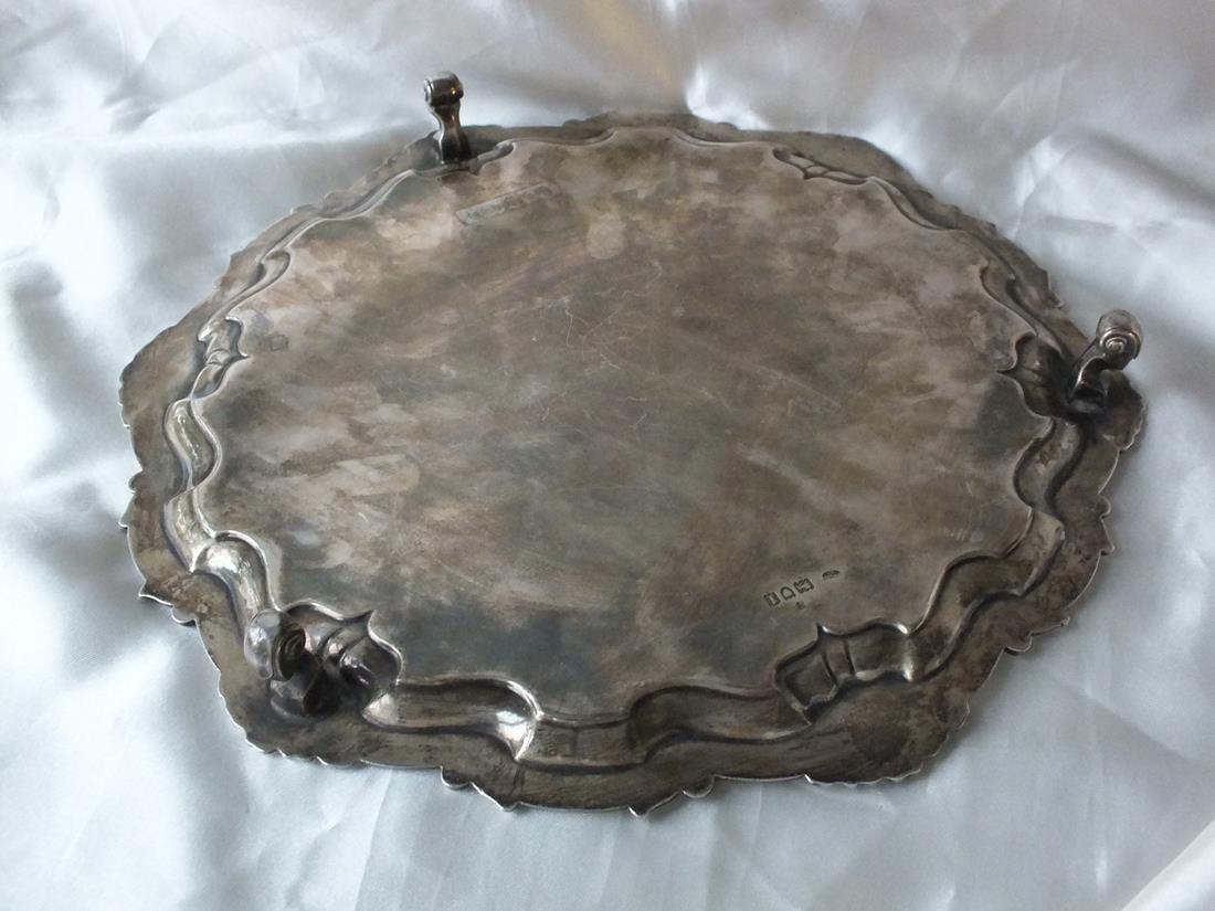LARGE SALVER with moulded shell rim on three supports, 12” dia. 880g. - Image 2 of 3