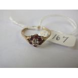 9ct Ruby & diamond cluster ring – Size O