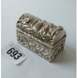 Casket shaped ring box with lined interior, 2” wide Chester 1906 by GN & RH