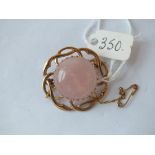 9ct. rose quartz brooch, 1.25” dia 9ct.