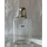 Large travelling flask with screw on cover, marked Sterling 3.5” wide