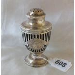 Georgian style vase shaped pepper with bayonet fitting cover, 3.5” high Lon 1904 by CSH