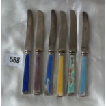 Set of six enamelled tea knives with steel blades