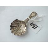 George III bright cut caddy spoon with shell bowl, Lon 1787 by TW