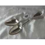 Pair of Victorian fiddle pattern table spoons, Lon 1870 by GA 150g.