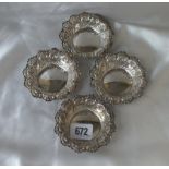 Set of four Victorian embossed bonbon dishes, 3.5” dia. Shef 1896 by SE & WS 110g.