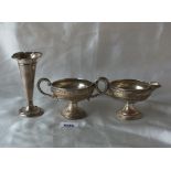 Matching cream jug and sugar basin, each on pedestal foot, 5” over handles marked Sterling