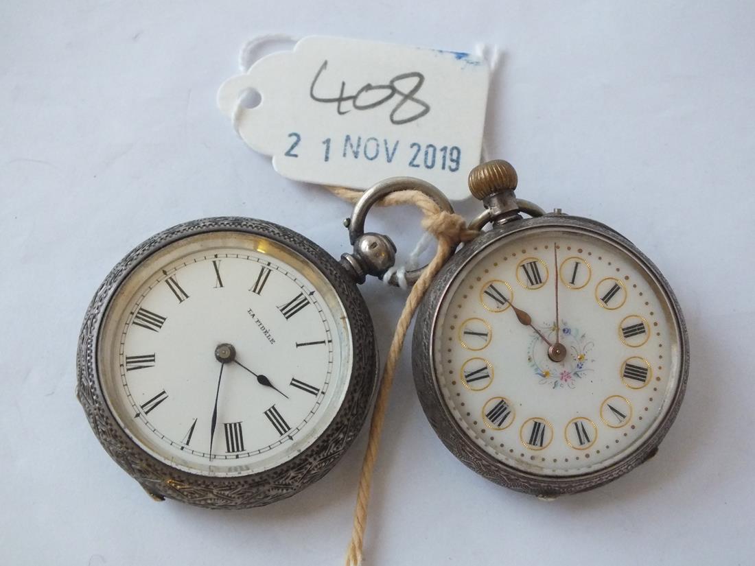 Two ladies silver fob watches