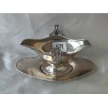 Sauce boat with two pouring lips on stand, 5” over handles Chester 1906 by HEB & FEB & GN & RH 195g.