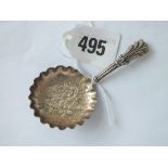 Georgian caddy spoon, circular bowl embossed with flowers, Shef 1881 by AH