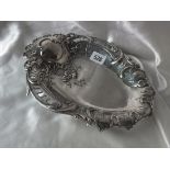 Continental white metal dessert dish embossed with flowers and pierced to heart shaped outline,