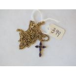 Five stone amethyst cross set in 9ct on gilt chain