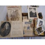 EPHEMERA a box of assorted ephemera incl. theatre programmes, post cards, WWI etc.