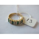 Diamond & emerald coloured 14ct gold ring – Size N -