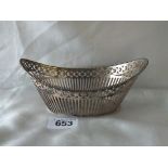 Dutch boat shaped bonbon dish with bar pierced sides, 6” wide 90g.