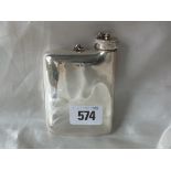 Hip flask with captive cover, 2.5” wide B’ham 1915 by H & F 90g.