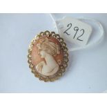 9ct mounted carved cameo brooch