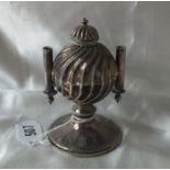 Table lighter, the spherical body swirl fluted, 4.25” high Chester 1890