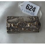 Plated vesta case embossed with a hunting scene, 2” long