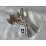 Set of five Georgian fiddle pattern tea spoons, Lon 1929 by IH 85g.