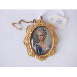 VINTAGE 18CT GOLD OVAL Portrait hand painted brooch 14g