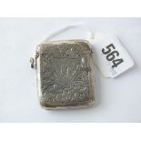 Leaf engraved large vesta case, 2” high B’ham 1905 by GLS